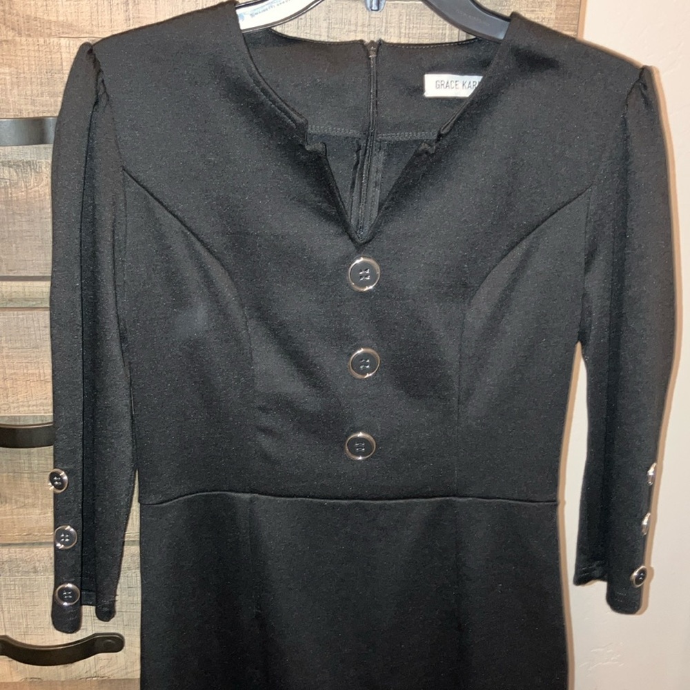 Chic Black Buttoned Dress Vantage pencil style